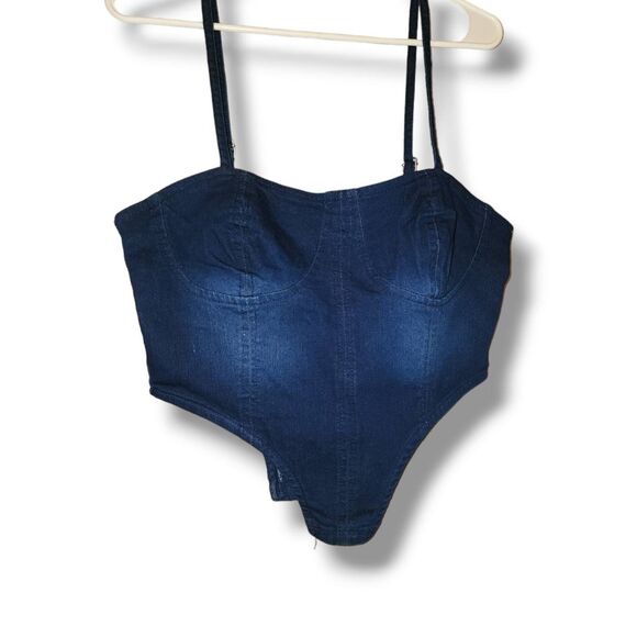 NEW Mass Selfie Women's Blue Zip Up Adjustable Thin Strap Denim Vest Top sz M We - Picture 4 of 7